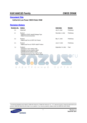 K6X1008C2D-DB70 datasheet - 128Kx8 bit Low Power CMOS Static RAM