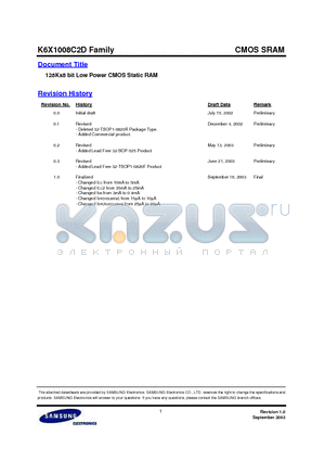 K6X1008C2D-GB70 datasheet - 128Kx8 bit Low Power CMOS Static RAM