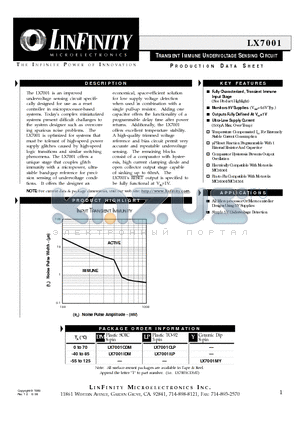 LX7001CLP datasheet - TRANSIENT IMMUNE UNDERVOLTAGE SENSING CIRCUIT