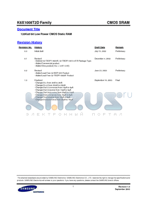 K6X1008T2D-BF70 datasheet - 128Kx8 bit Low Power CMOS Static RAM