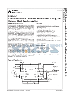 LM2748 datasheet - Synchronous Buck Controller with Pre-bias Startup, and Optional Clock Synchronization