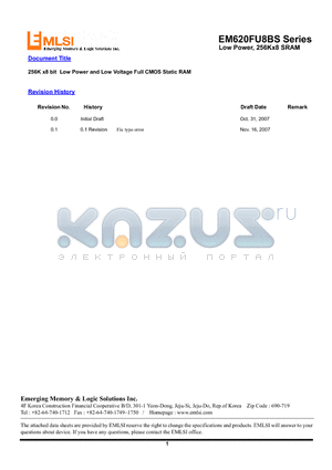 EM685FR8FU-12LF datasheet - 256K x8 bit Low Power and Low Voltage Full CMOS Static RAM