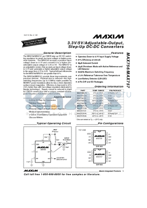 MAX756 datasheet - 3.3V/5V/Adjustable-Output, Step-Up DC-DC Converters