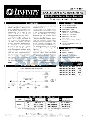 LX8117-00 datasheet - 0.8, 1 & 1.2A LOW DROPOUT POSITIVE REGULATORS