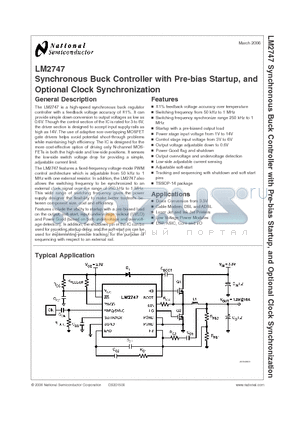 LM2747 datasheet - Synchronous Buck Controller with Pre-bias Startup, and Optional Clock Synchronization