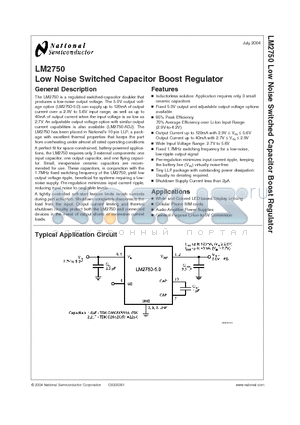 LM2750LD-ADJ datasheet - Low Noise, 5.0V Regulated Switched Capacitor Voltage Converter