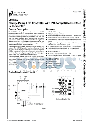 LM2755 datasheet - Charge Pump LED Controller with I2C Compatible Interface in Micro SMD