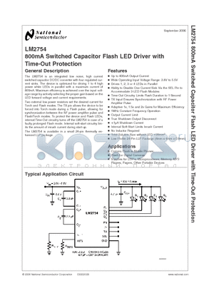 LM2754 datasheet - 800mA Switched Capacitor Flash LED Driver with Time-Out Protection