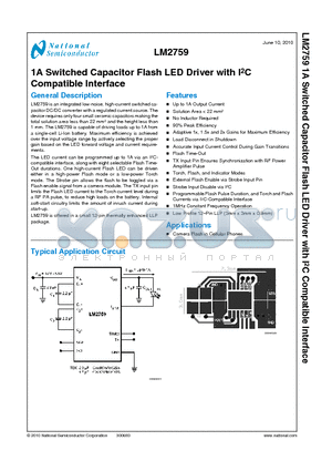 LM2759SDX datasheet - 1A Switched Capacitor Flash LED Driver with I2C Compatible Interface