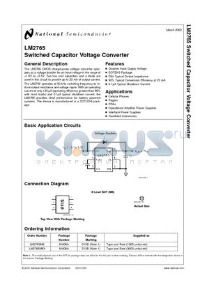 LM2765 datasheet - Switched Capacitor Voltage Converter