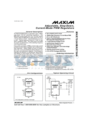 MAX758AEWE datasheet - Adjustable, Step-Down, Current-Mode PWM Regulators