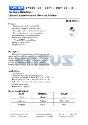 IRM-8607S-1 datasheet - Infrared Remote-control Receiver Module