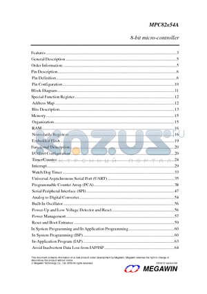 MPC82E54AT2 datasheet - 8-bit micro-controller