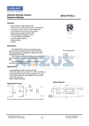 IRM-8753K-2 datasheet - Infrared Remote Control Receiver Module