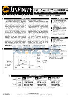 LX8117B-XXCDD datasheet - 0.8 , 1 & 1 .2A LOW DROPOUT POSI T I V E REGULATORS