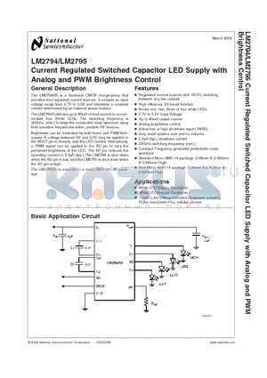 LM2794TLX datasheet - Current Regulated Switched Capacitor LED Supply with Analog and PWM Brightness Control