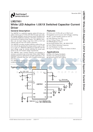 LM27951 datasheet - White LED Adaptive 1.5X/1X Switched Capacitor Current Driver