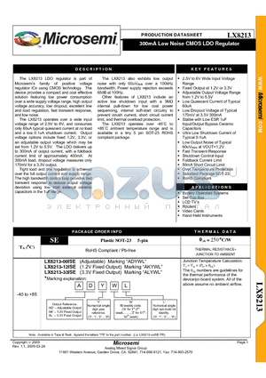 LX8213-12ISE datasheet - 300mA Low Noise CMOS LDO Regulator