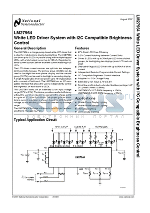 LM27964 datasheet - White LED Driver System with I2C Compatible Brightness Control