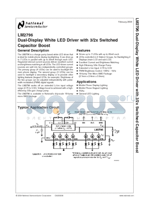 LM2796 datasheet - Dual-Display White LED Driver with 3/2x Switched Capacitor Boost