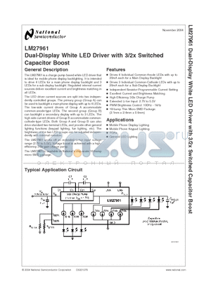 LM27961 datasheet - Dual-Display White LED Driver with 3/2x Switched Capacitor Boost