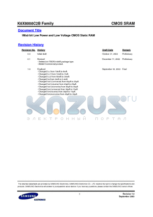 K6X8008C2B datasheet - 1Mx8 bit Low Power and Low Voltage CMOS Static RAM