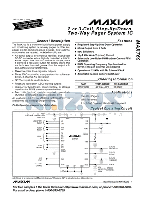 MAX769EEI datasheet - 2 or 3-Cell, Step-Up/Down, Two-Way Pager System IC