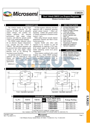 LX8221DIDU-TR datasheet - Dual 150mA CMOS Low Dropout Regulator