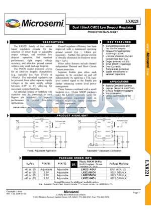 LX8221AIDU datasheet - Dual 150mA CMOS Low Dropout Regulator