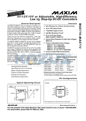 MAX771CPA datasheet - 5V/12V/15V or Adjustable, High-Efficiency, Low IQ, Step-Up DC-DC Controllers