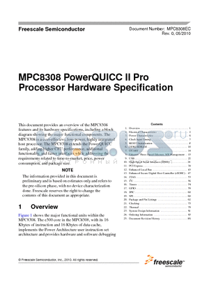 MPC8308VMAFDA datasheet - MPC8308 PowerQUICC II Pro Processor Hardware Specification