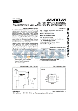 MAX774 datasheet - -5V/-12V/-15V or Adjustable, High-Efficiency, Low IQ Inverting DC-DC Controllers