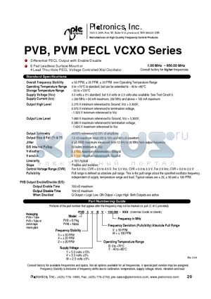 PVB2VFV datasheet - 6 Pad Leadless Surface Mount or 4 Lead Thru-Hole PECL Voltage Controlled Xtal Oscillator