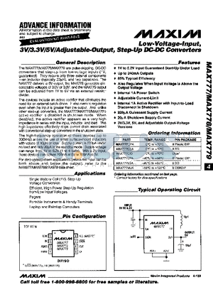 MAX777 datasheet - Low-Voltage-Input, 3V/3.3V/5V/Adjustable-Output, Step-Up DC-DC Converters