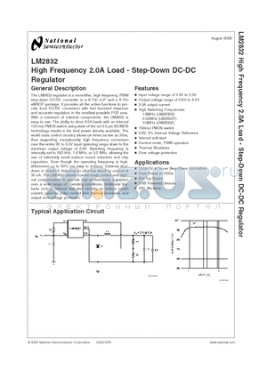 LM2832XMY datasheet - High Frequency 2.0A Load - Step-Down DC-DC Regulator