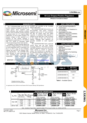 LX8384-XXCDD-TR datasheet - 5A Low Dropout Positive Regulators