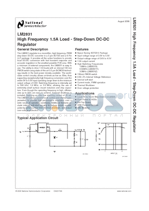 LM2831XSDX datasheet - High Frequency 1.5A Load - Step-Down DC-DC Regulator
