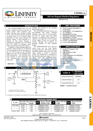 LX8384-XXIDT datasheet - 5A Low Dropout Positive Regulators