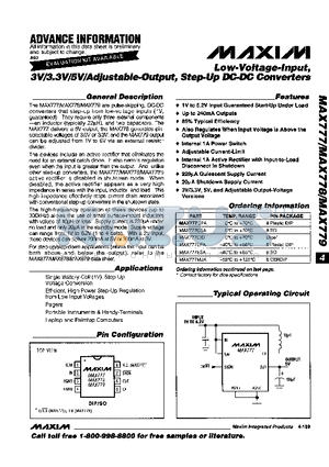 MAX778CPA datasheet - Low-Voltage-Input, 3V/3.3V/5V/Adjustable-Output, Step-Up DC-DC Converters