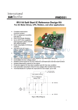 IRMDSS1 datasheet - IR1110 Soft Start IC Reference Design Kit For AC Motor Drives, UPS, Welders, and other applications