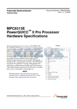 MPC8313EVRGDF datasheet - PowerQUICC II Pro Processor Hardware Specifications