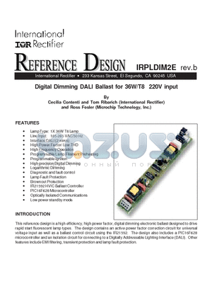 IRPLDIM2E datasheet - Digital Dimming DALI Ballast for 36W/T8 220V input