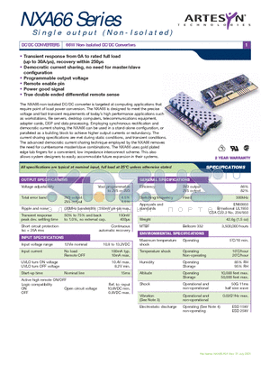 NXA66-12P3V3C datasheet - 66W Non-isolated DC/DC Converters