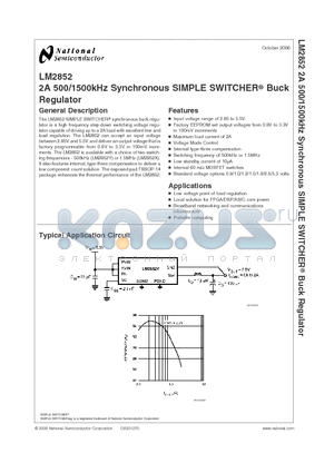 LM2852YMXA-1.0 datasheet - 2A 500/1500kHz Synchronous SIMPLE SWITCHER^ Buck Regulator