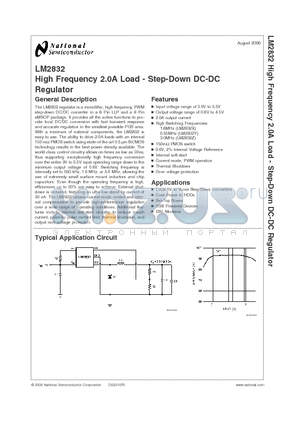 LM2832ZSD datasheet - High Frequency 2.0A Load - Step-Down DC-DC Regulator