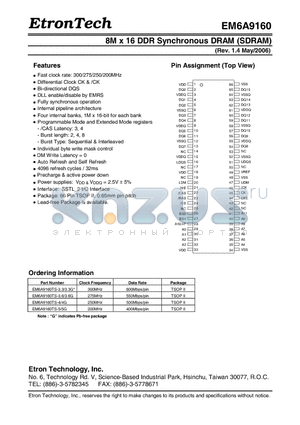 EM6A9160TS-4 datasheet - 8M x 16 DDR Synchronous DRAM (SDRAM)