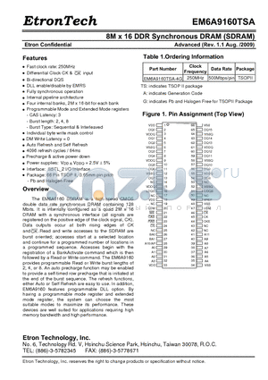 EM6A9160TSA-4G datasheet - 8M x 16 DDR Synchronous DRAM (SDRAM)