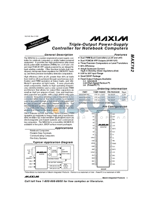 MAX782CBX datasheet - Triple-Output Power-Supply Controller for Notebook Computers