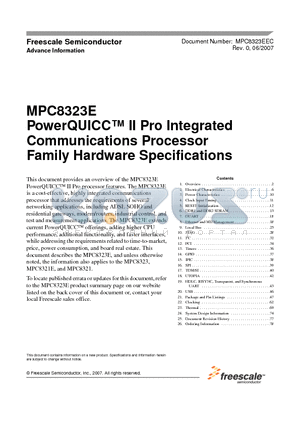 MPC8323CZQAFDC datasheet - PowerQUICC II Pro Integrated Communications Processor Family Hardware Specifications