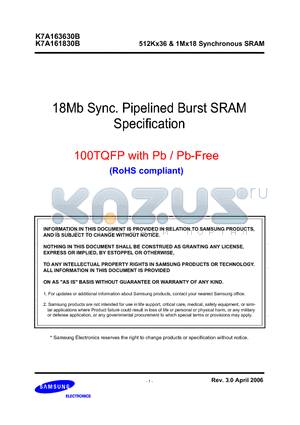 K7A161830B-QC16 datasheet - 512Kx36 & 1Mx18 Synchronous SRAM